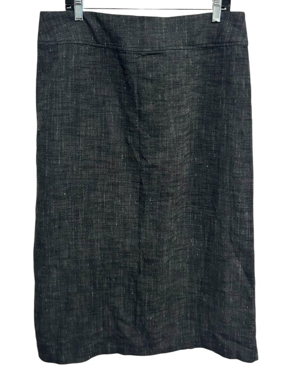 Eileen Fisher Large Black Cotton Crosshatch Straight Skirt Minimalist Class NWT